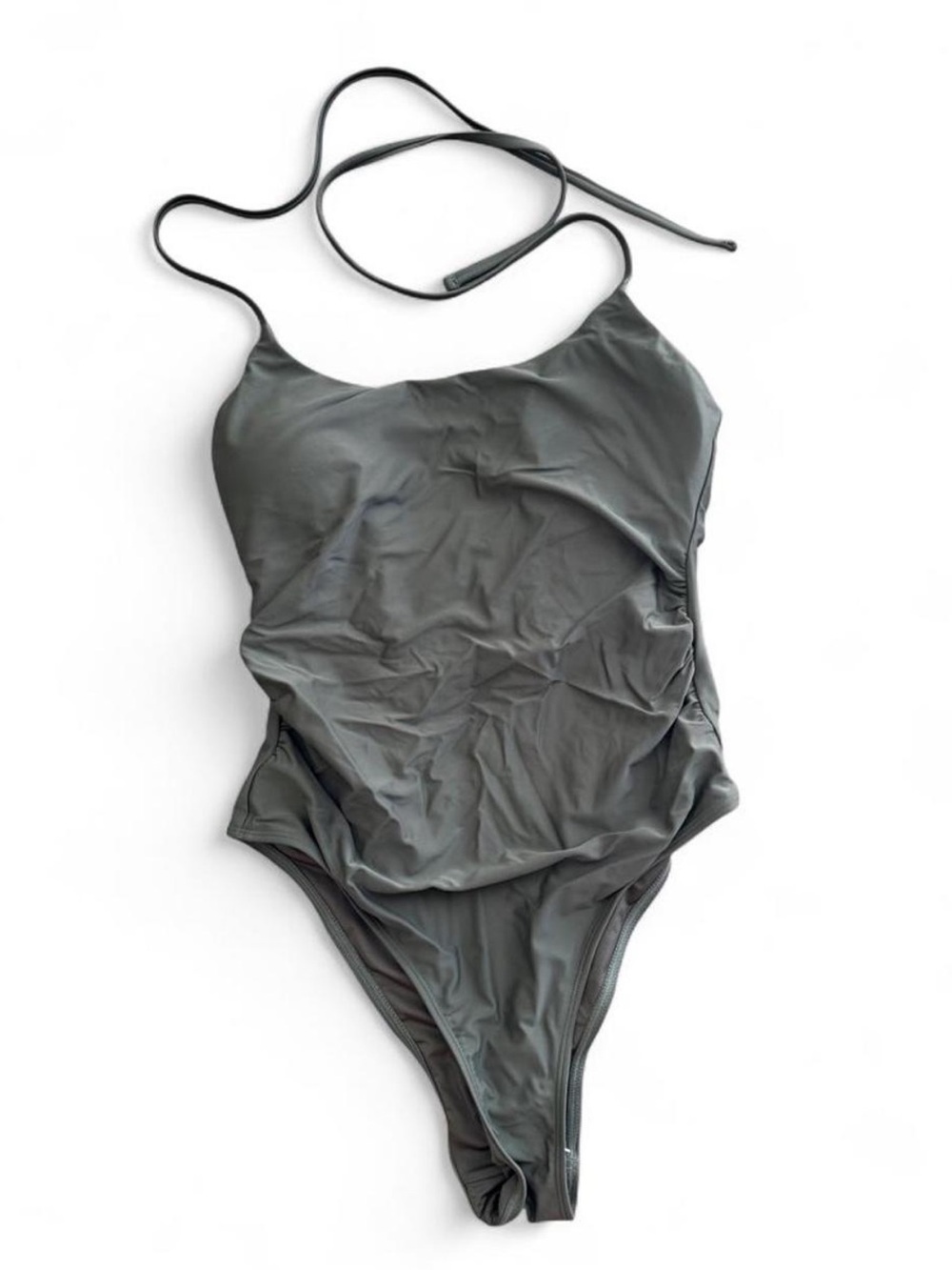 Laslulu Olive Green One-Piece Swimsuit with Thin Halter Straps